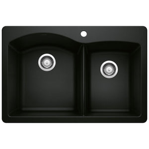 Alternate Image for Blanco Diamond 33" Dual Mount Granite Composite Kitchen Sink, Silgranit, 60/40 Double Bowl, Coal Black, 442908
