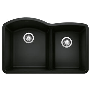 Alternate Image for Blanco Diamond 32" Undermount Granite Composite Kitchen Sink, Silgranit, 60/40 Double Bowl, Coal Black, 442909