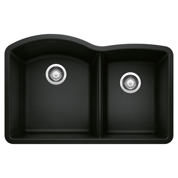 Blanco Diamond 32" Undermount Granite Composite Kitchen Sink, Silgranit, 60/40 Double Bowl, Coal Black, 442909