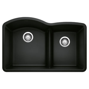 Alternate Image for Blanco Diamond 32" Undermount Granite Composite Kitchen Sink, Silgranit, 60/40 Double Bowl, Coal Black, 442910