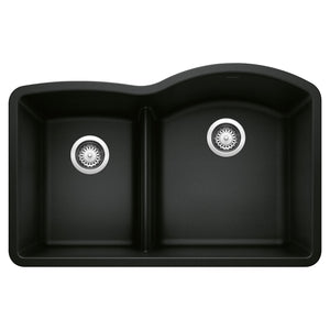 Alternate Image for Blanco Diamond 32" Undermount Granite Composite Kitchen Sink, Silgranit, 40/60 Double Bowl, Coal Black, 442911
