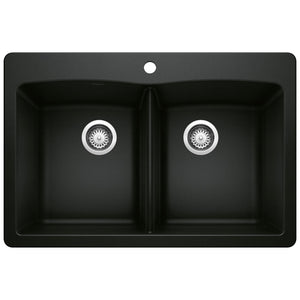 Alternate Image for Blanco Diamond 33" Dual Mount Granite Composite Kitchen Sink, Silgranit, 50/50 Double Bowl, Coal Black, 442912