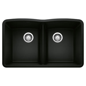 Alternate Image for Blanco Diamond 32" Undermount Granite Composite Kitchen Sink, Silgranit, 50/50 Double Bowl, Coal Black, 442913