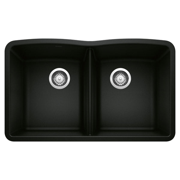 Blanco Diamond 32" Undermount Granite Composite Kitchen Sink, Silgranit, 50/50 Double Bowl, Coal Black, 442913
