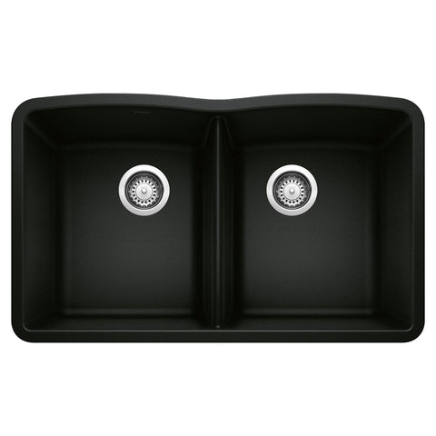 Blanco Diamond 32" Undermount Granite Composite Kitchen Sink, Silgranit, 50/50 Double Bowl, Coal Black, 442913