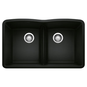 Alternate Image for Blanco Diamond 32" Undermount Granite Composite Kitchen Sink, Silgranit, 50/50 Double Bowl, Coal Black, 442914