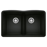 Blanco Diamond 32" Undermount Granite Composite Kitchen Sink, Silgranit, 50/50 Double Bowl, Coal Black, 442914