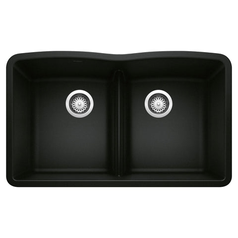 Blanco Diamond 32" Undermount Granite Composite Kitchen Sink, Silgranit, 50/50 Double Bowl, Coal Black, 442914