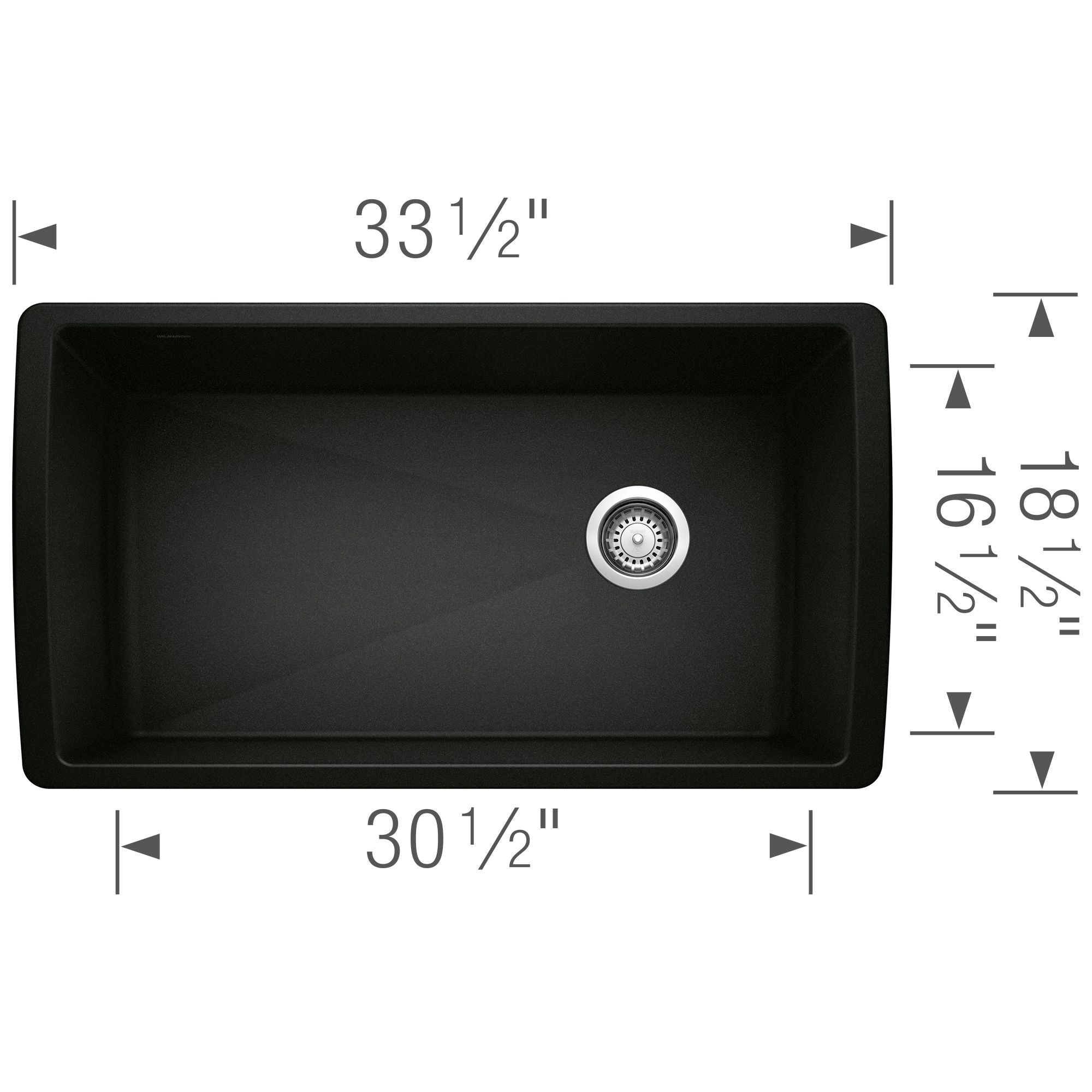 Blanco Diamond 34" Undermount Granite Composite Kitchen Sink, Silgranit, Coal Black, 442916