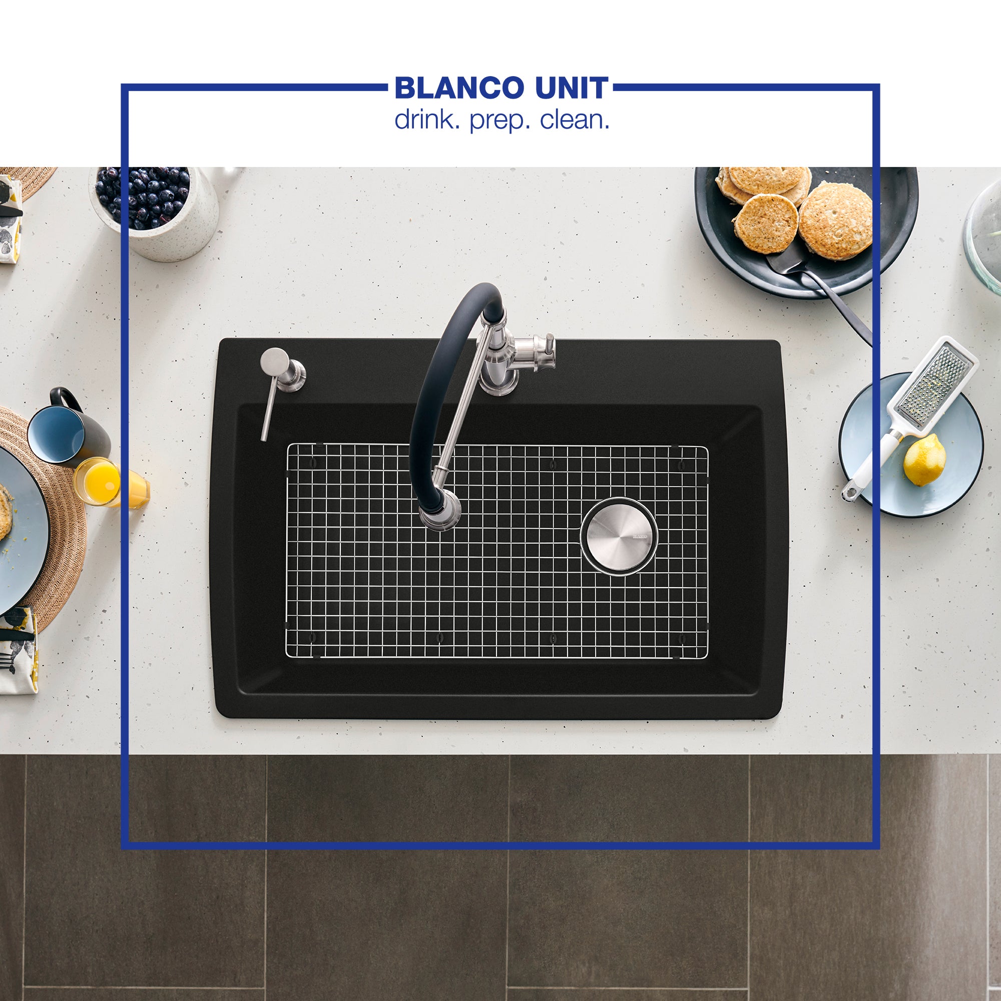 Blanco Diamond 34" Dual Mount Granite Composite Kitchen Sink, Silgranit, Coal Black, 442917