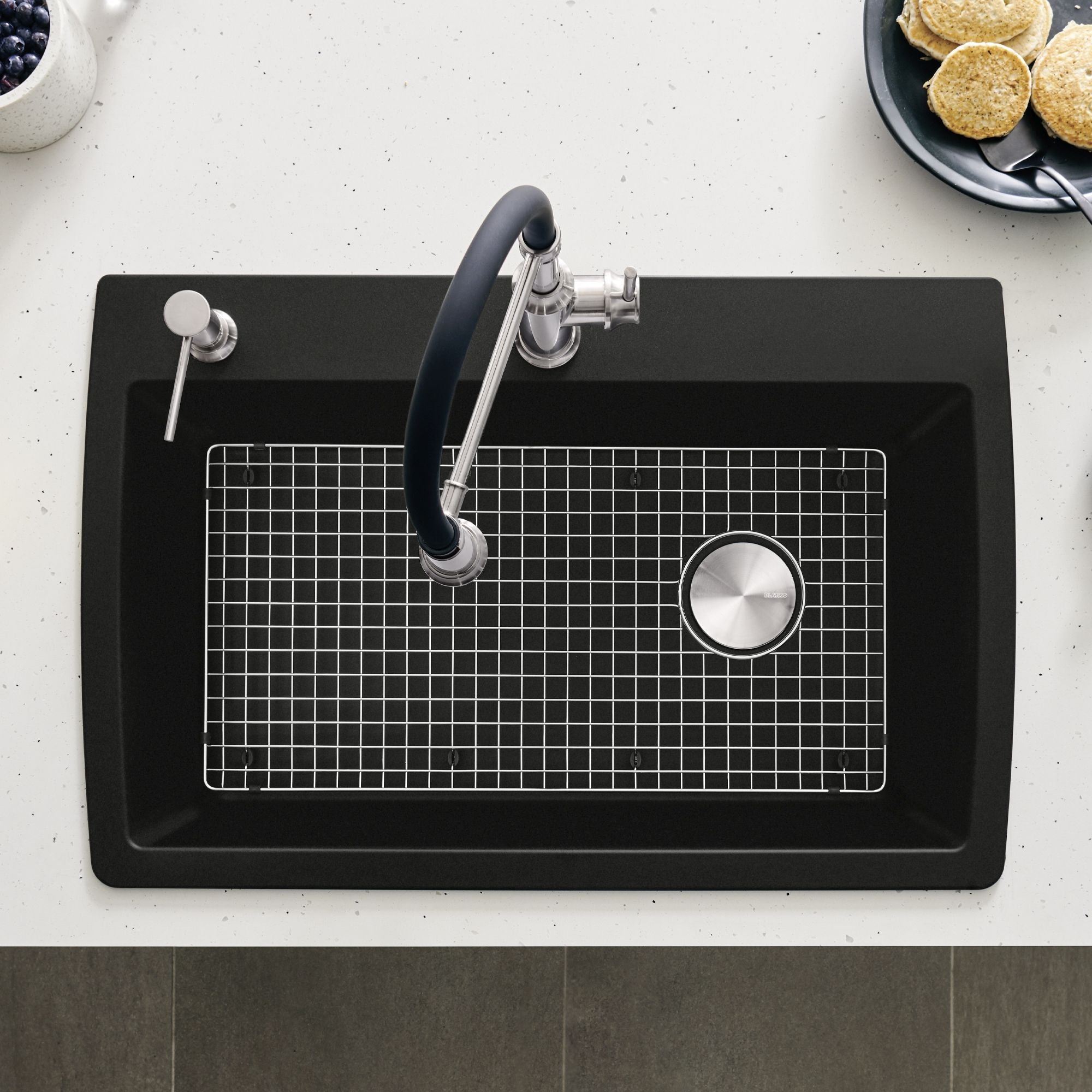 Blanco Diamond 34" Dual Mount Granite Composite Kitchen Sink, Silgranit, Coal Black, 442917
