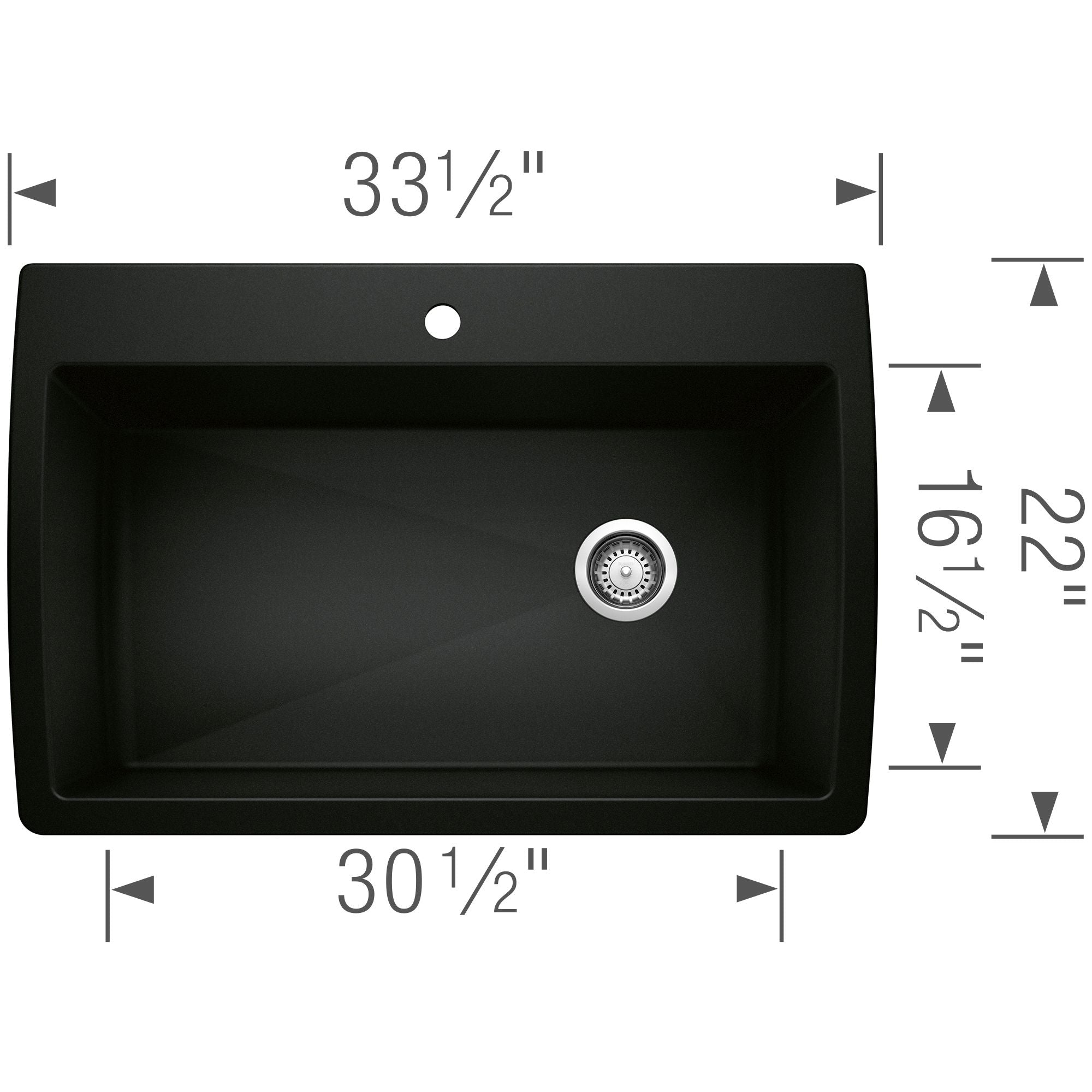 Blanco Diamond 34" Dual Mount Granite Composite Kitchen Sink, Silgranit, Coal Black, 442917