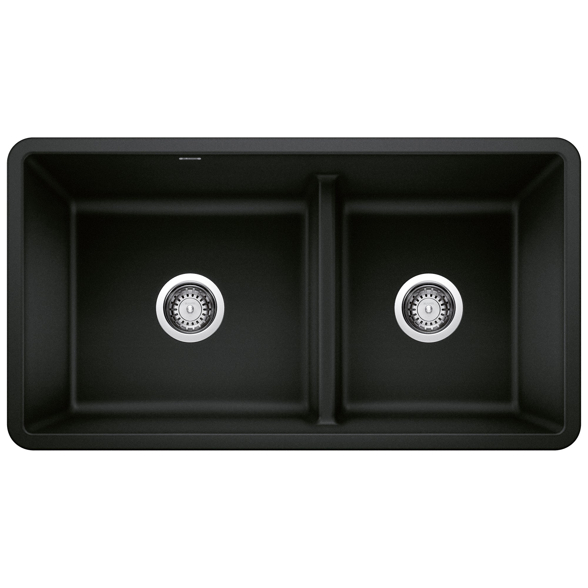 Blanco Precis 33" Undermount Granite Composite Kitchen Sink, Silgranit, 60/40 Double Bowl, Coal Black, 442925