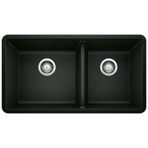 Alternate Image for Blanco Precis 33" Undermount Granite Composite Kitchen Sink, Silgranit, 60/40 Double Bowl, Coal Black, 442926