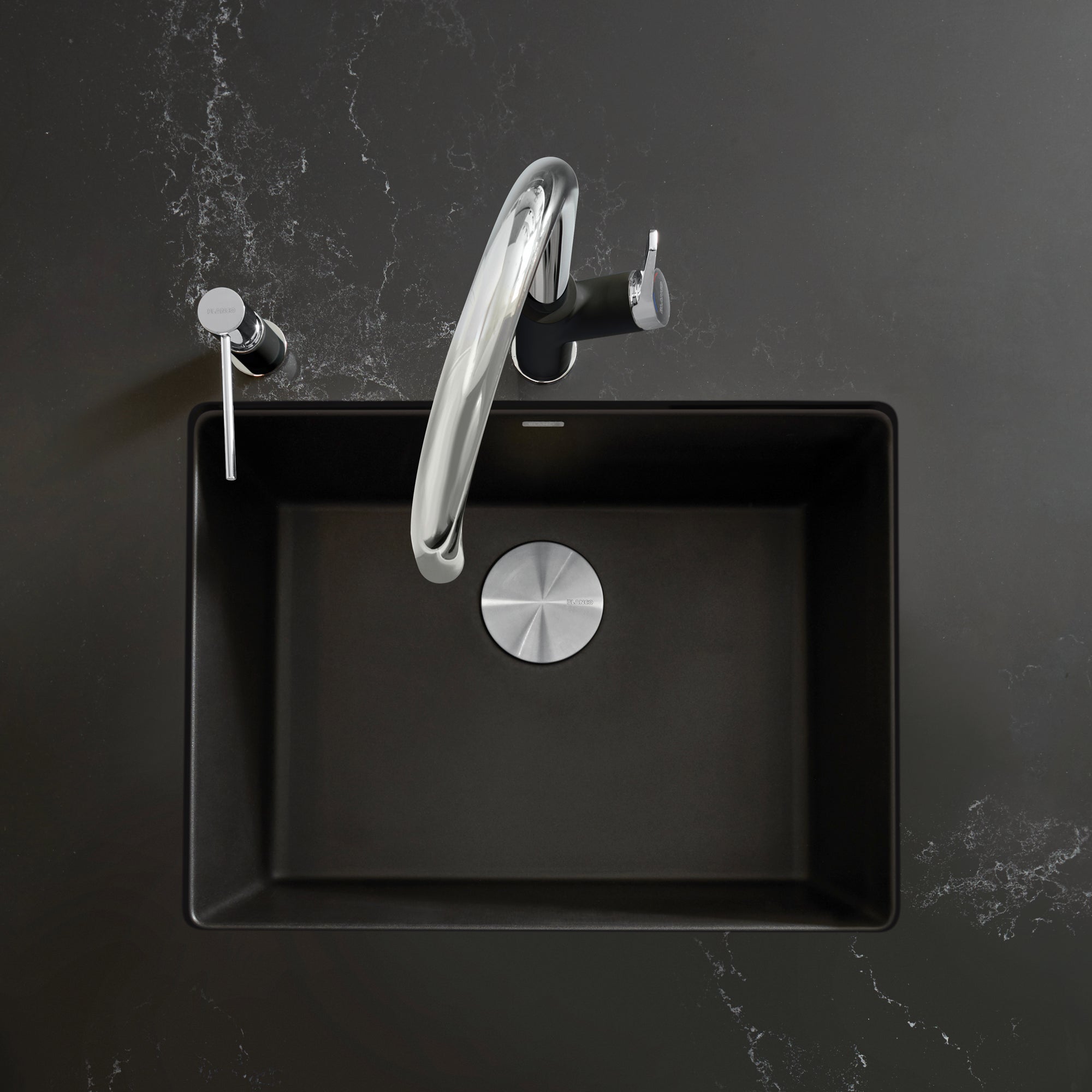 Blanco Precis 23" Undermount Granite Composite Kitchen Sink, Silgranit, Coal Black, 442928