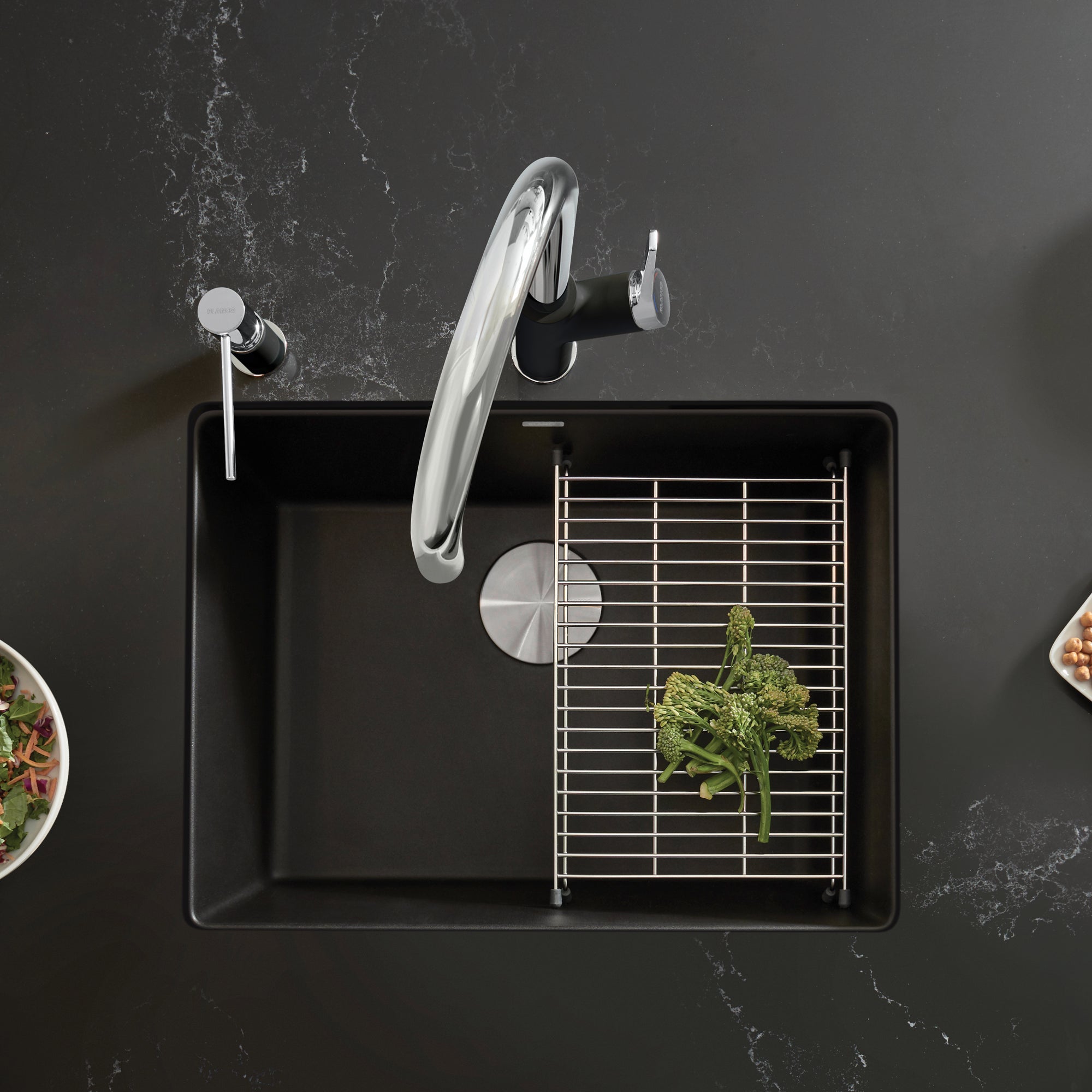 Blanco Precis 23" Undermount Granite Composite Kitchen Sink, Silgranit, Coal Black, 442928