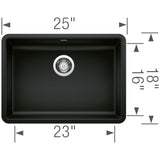 Blanco Precis 25" Undermount Granite Composite ADA Kitchen Sink, Silgranit, Coal Black, 442929