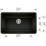 Blanco Precis 30" Undermount Granite Composite Kitchen Sink, Silgranit, Coal Black, 442931