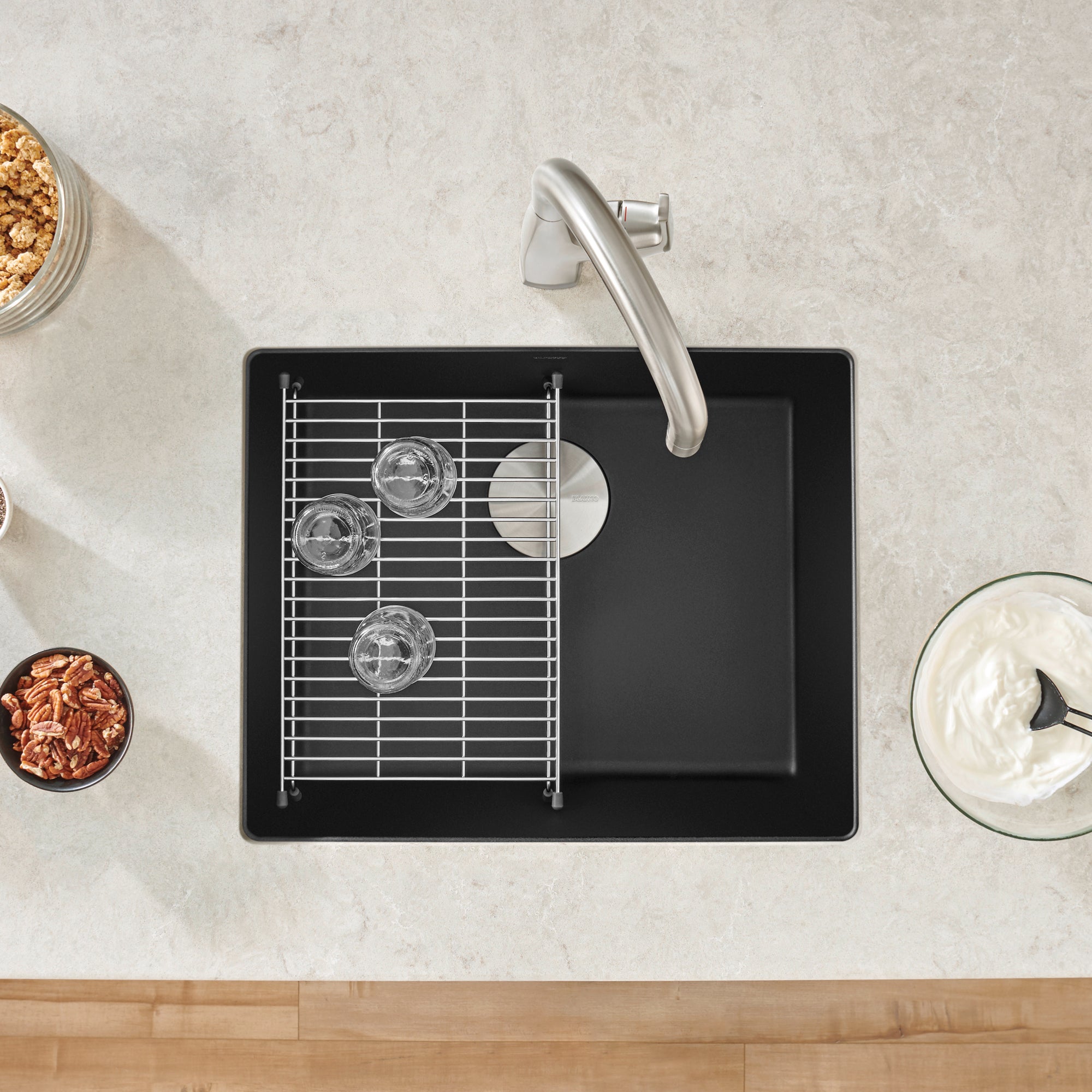 Blanco Precis 21" Undermount Granite Composite Kitchen Sink, Silgranit, Coal Black, 442933