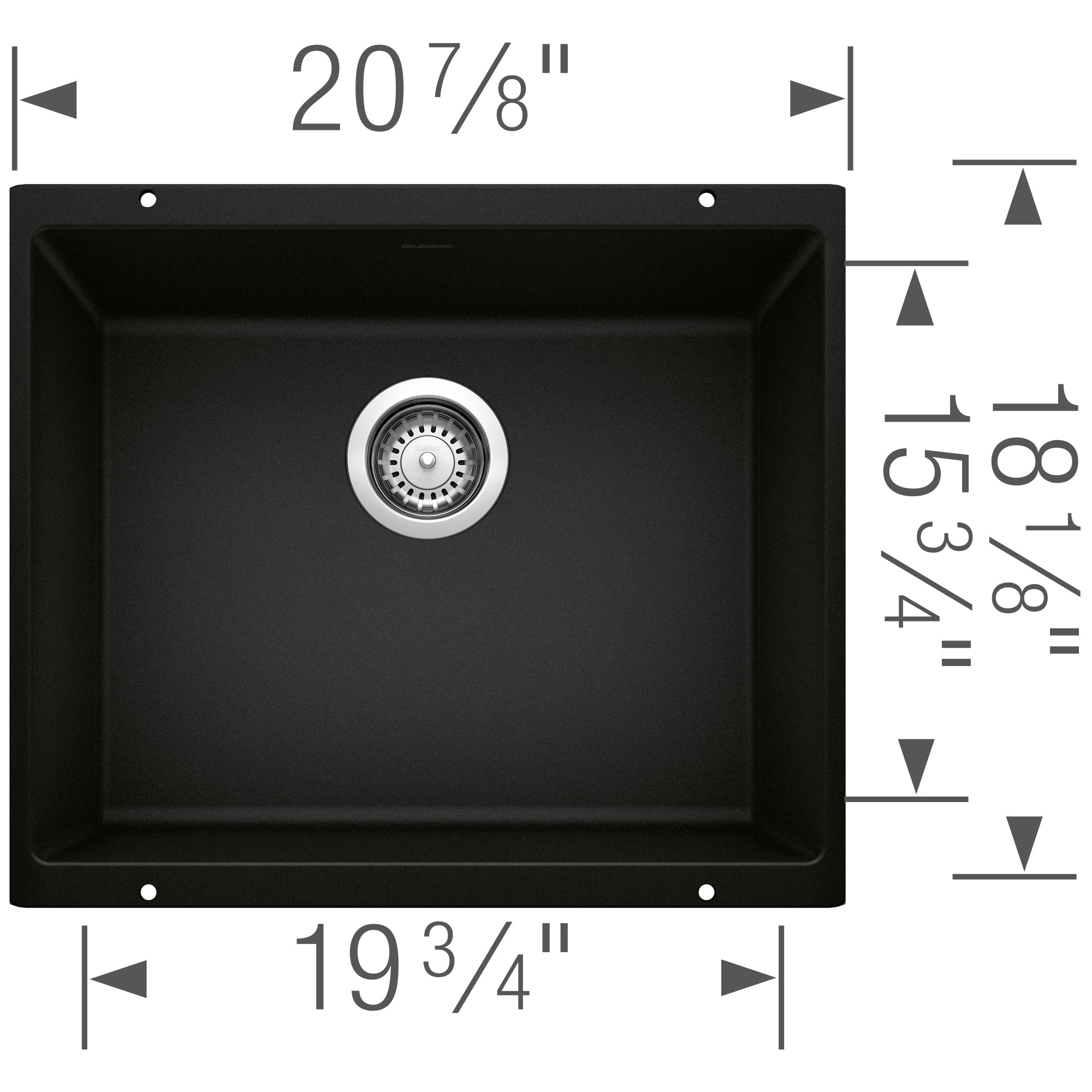 Blanco Precis 21" Undermount Granite Composite Kitchen Sink, Silgranit, Coal Black, 442933