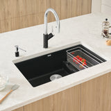 Blanco Precis 29" Undermount Granite Composite Kitchen Sink, Silgranit, Coal Black, 442934