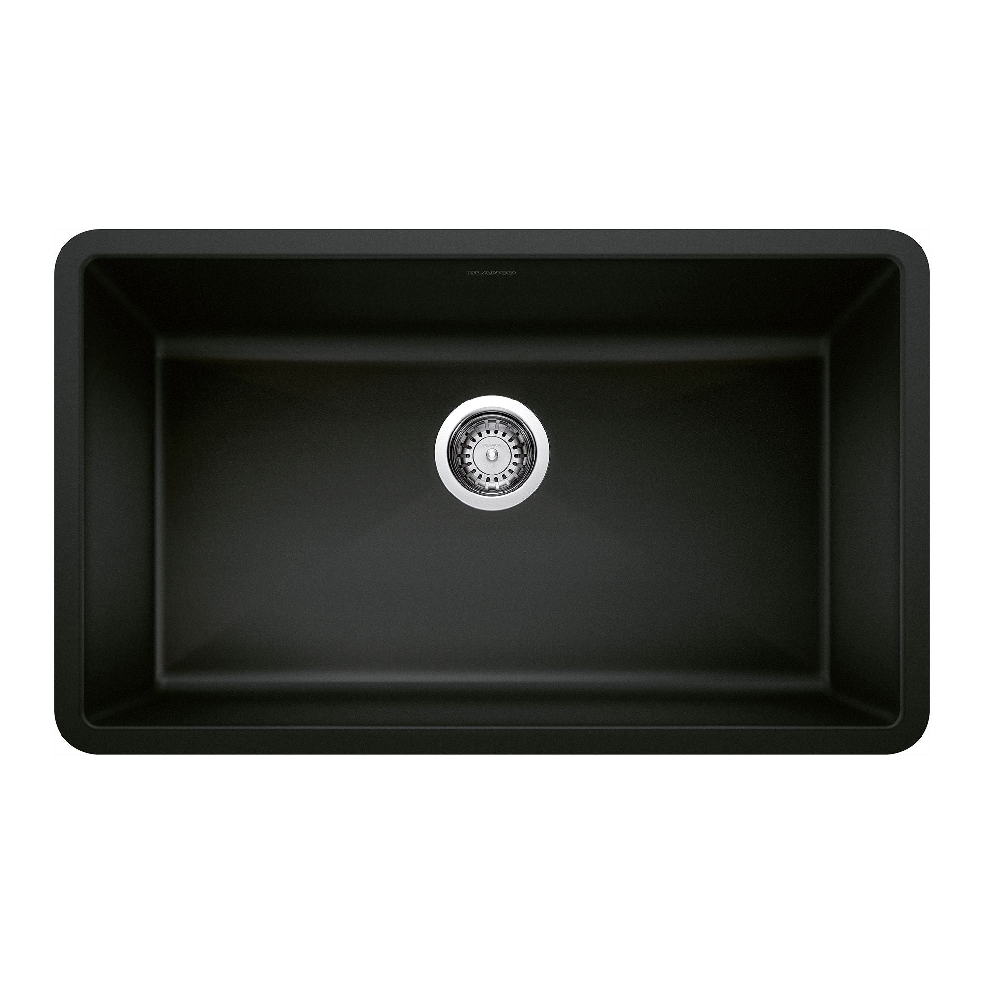 Blanco Precis 32" Undermount Granite Composite Kitchen Sink, Silgranit, Coal Black, 442935