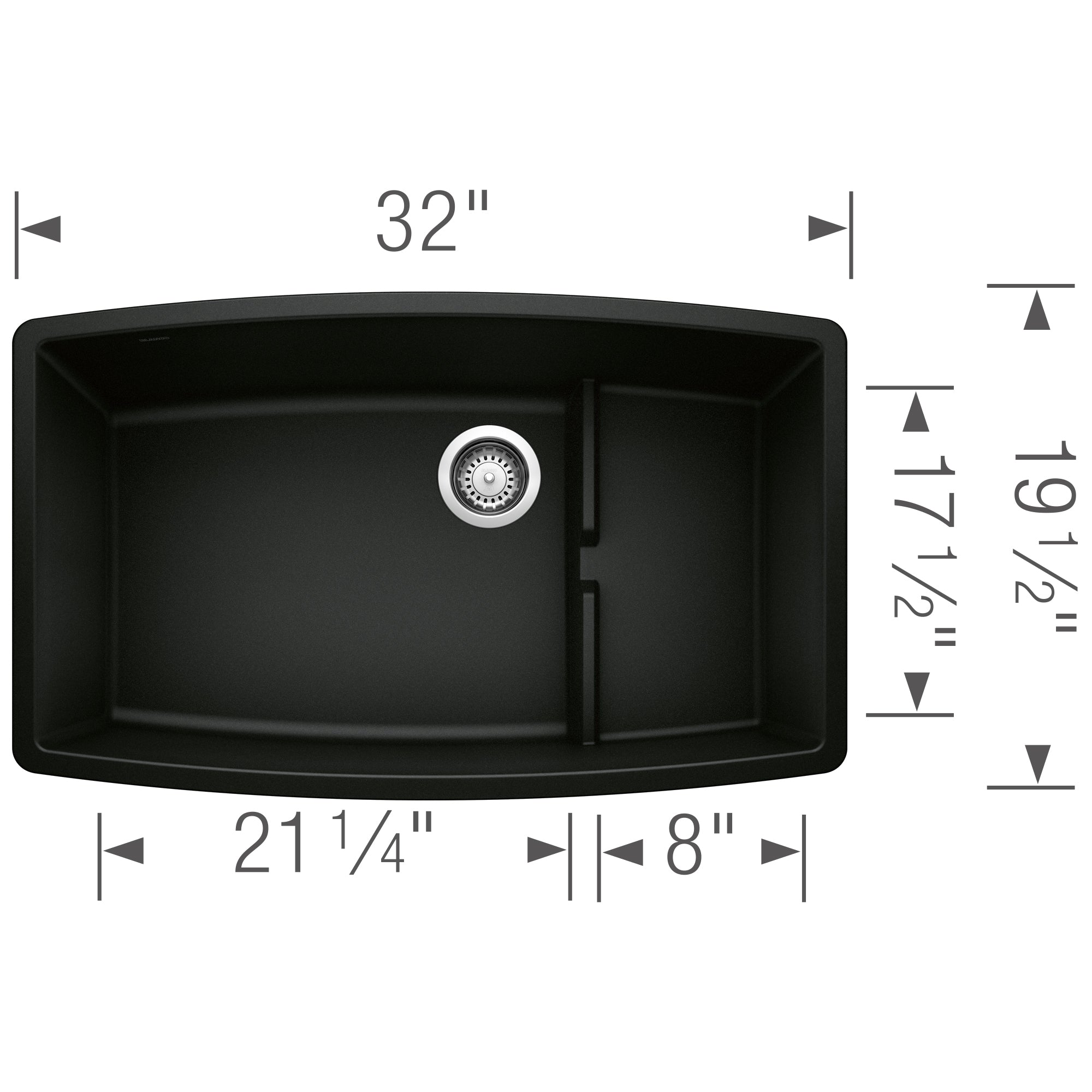 Blanco Performa 32" Undermount Granite Composite Kitchen Sink with Accessories, Silgranit, Coal Black, 442936