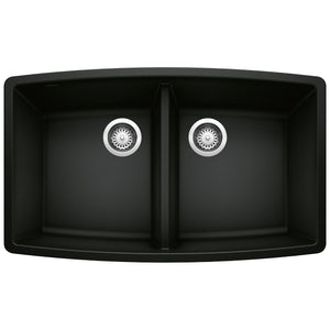 Alternate Image for Blanco Performa 33" Undermount Granite Composite Kitchen Sink, Silgranit, 50/50 Double Bowl, Coal Black, 442937