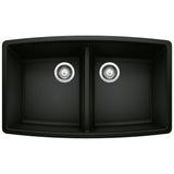 Blanco Performa 33" Undermount Granite Composite Kitchen Sink, Silgranit, 50/50 Double Bowl, Coal Black, 442937