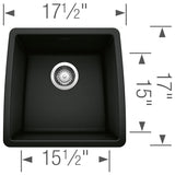 Blanco Performa 18" Rectangle Granite Composite Bar/Prep Sink, Silgranit, Coal Black, 442938