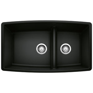 Alternate Image for Blanco Performa 33" Undermount Granite Composite Kitchen Sink, Silgranit, 60/40 Double Bowl, Coal Black, 442939
