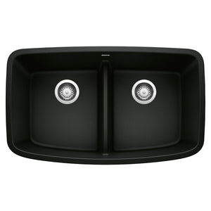 Alternate Image for Blanco Valea 32" Undermount Granite Composite Kitchen Sink, Silgranit, 50/50 Double Bowl, Coal Black, 442940