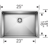 Blanco Precision 25" Undermount Stainless Steel Kitchen Sink, 18 Gauge, 515822