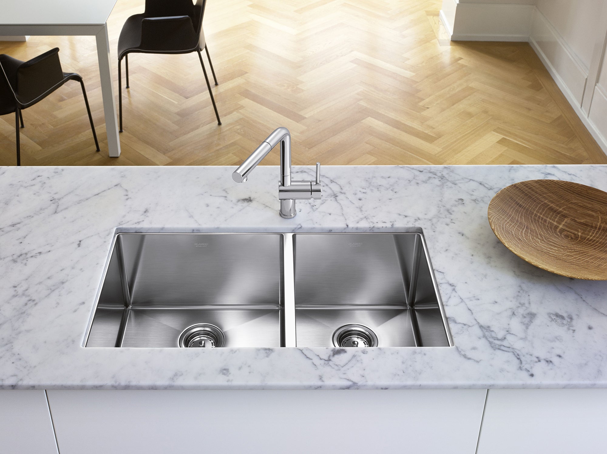 Blanco Precision 33" Undermount Stainless Steel Kitchen Sink, 60/40 Double Bowl, 18 Gauge, Satin Polish, 515824
