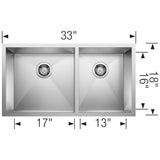 Blanco Precision 33" Undermount Stainless Steel Kitchen Sink, 60/40 Double Bowl, 18 Gauge, 515824