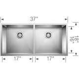 Blanco Precision 37" Undermount Stainless Steel Kitchen Sink, 50/50 Double Bowl, 18 Gauge, 516212