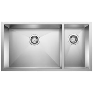 Alternate Image for Blanco Precision 33" Undermount Stainless Steel Kitchen Sink, 70/30 Double Bowl, 18 Gauge, Satin Polish, 516213
