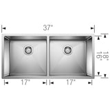 Blanco Precision 37" Undermount Stainless Steel Kitchen Sink, 50/50 Double Bowl, 18 Gauge, 516219