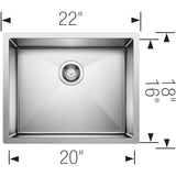 Blanco Precision 22" Undermount Stainless Steel Kitchen Sink, 18 Gauge, 516223