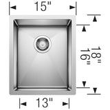 Blanco Precision 15" Rectangle Stainless Steel Bar/Prep Sink, 18 Gauge, 516225