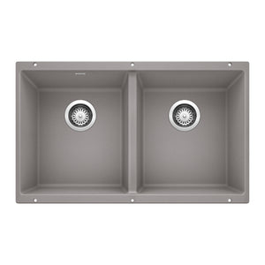 Alternate Image for Blanco Precis 30" Undermount Granite Composite Kitchen Sink, Silgranit, 50/50 Double Bowl, Metallic Gray, 516319