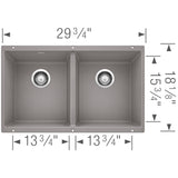 Blanco Precis 30" Undermount Granite Composite Kitchen Sink, Silgranit, 50/50 Double Bowl, Metallic Gray, 516319