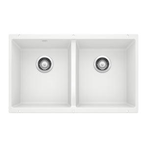 Alternate Image for Blanco Precis 30" Undermount Granite Composite Kitchen Sink, Silgranit, 50/50 Double Bowl, White, 516320