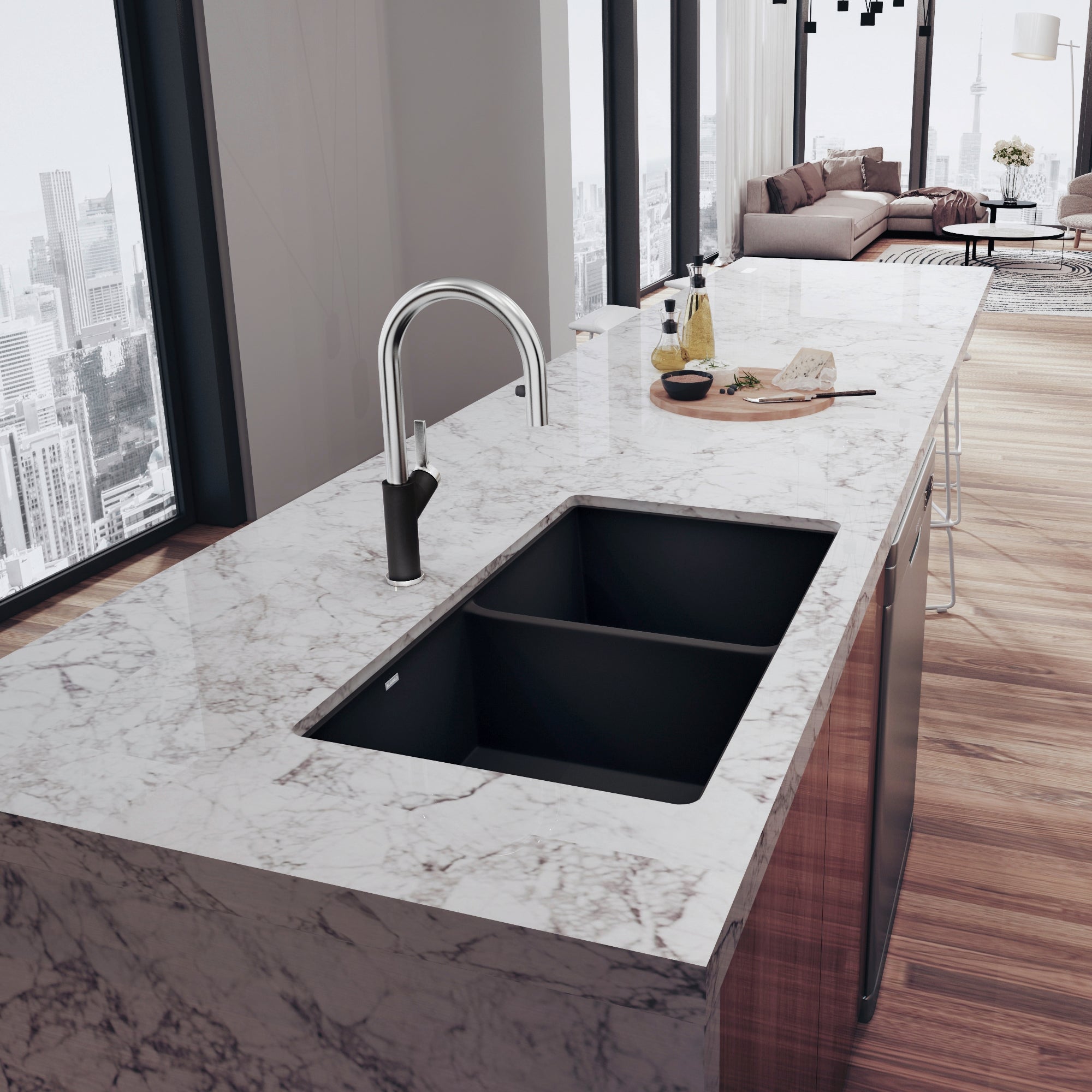 Blanco Precis 30" Undermount Granite Composite Kitchen Sink, Silgranit, 50/50 Double Bowl, Anthracite, 516322