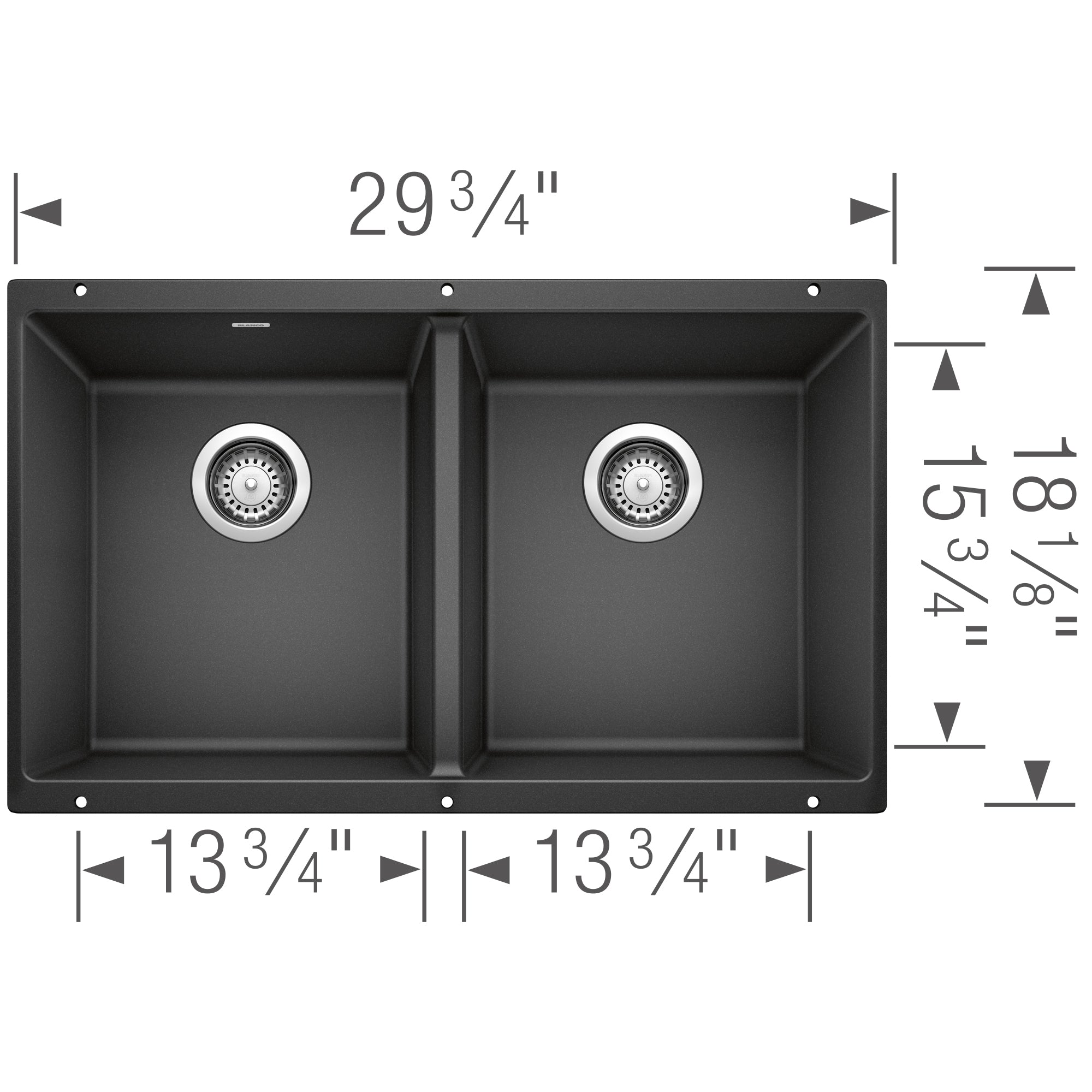 Blanco Precis 30" Undermount Granite Composite Kitchen Sink, Silgranit, 50/50 Double Bowl, Anthracite, 516322