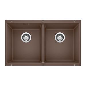 Alternate Image for Blanco Precis 30" Undermount Granite Composite Kitchen Sink, Silgranit, 50/50 Double Bowl, Cafe, 516323