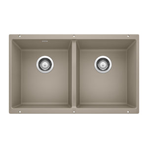 Alternate Image for Blanco Precis 30" Undermount Granite Composite Kitchen Sink, Silgranit, 50/50 Double Bowl, Truffle, 517678