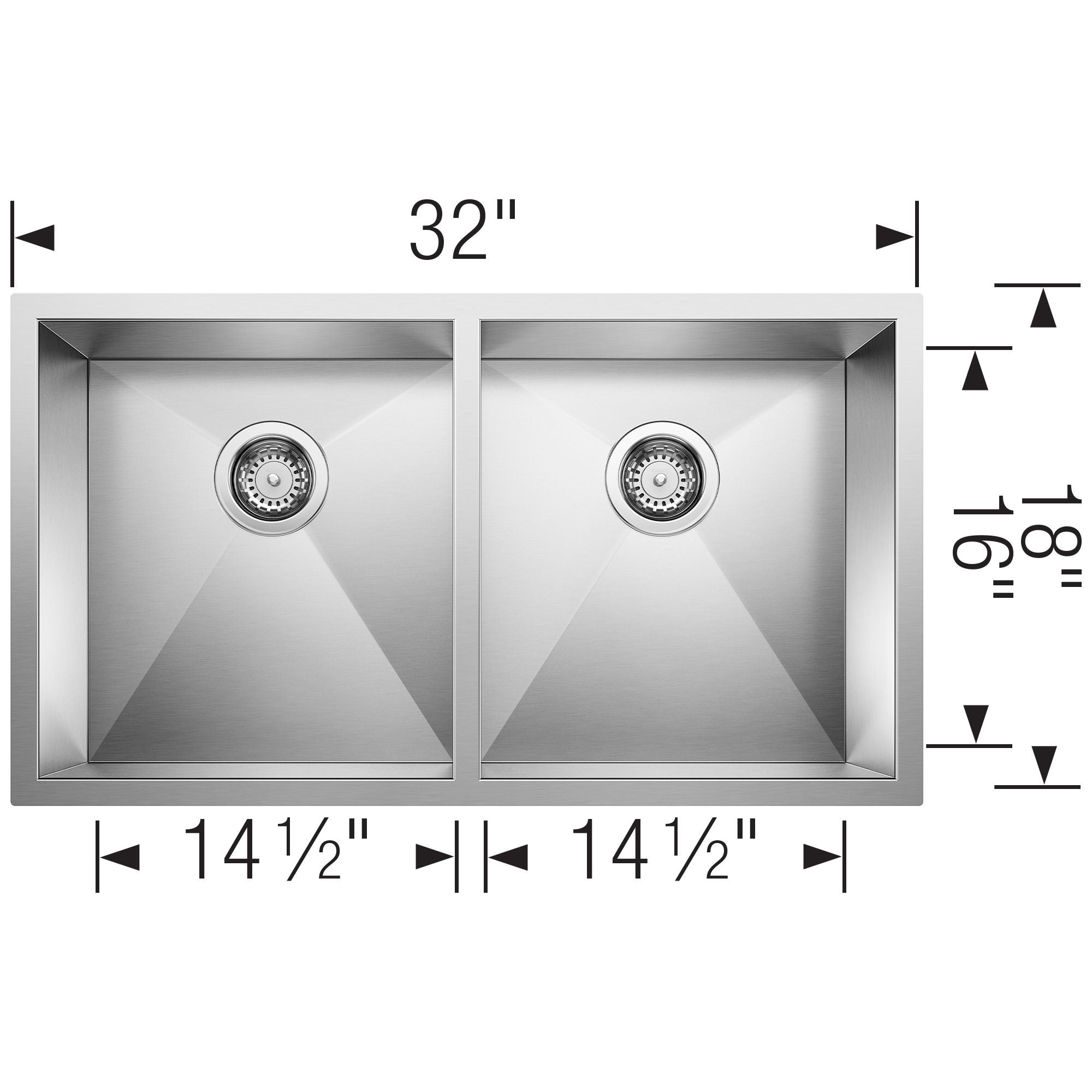 Blanco Quatrus 32" Undermount Stainless Steel Kitchen Sink, 50/50 Double Bowl, 18 Gauge, 518170
