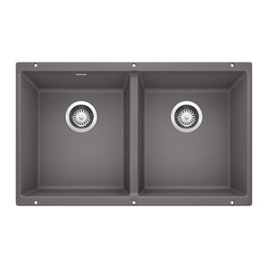 Alternate Image for Blanco Precis 30" Undermount Granite Composite Kitchen Sink, Silgranit, 50/50 Double Bowl, Cinder, 519050