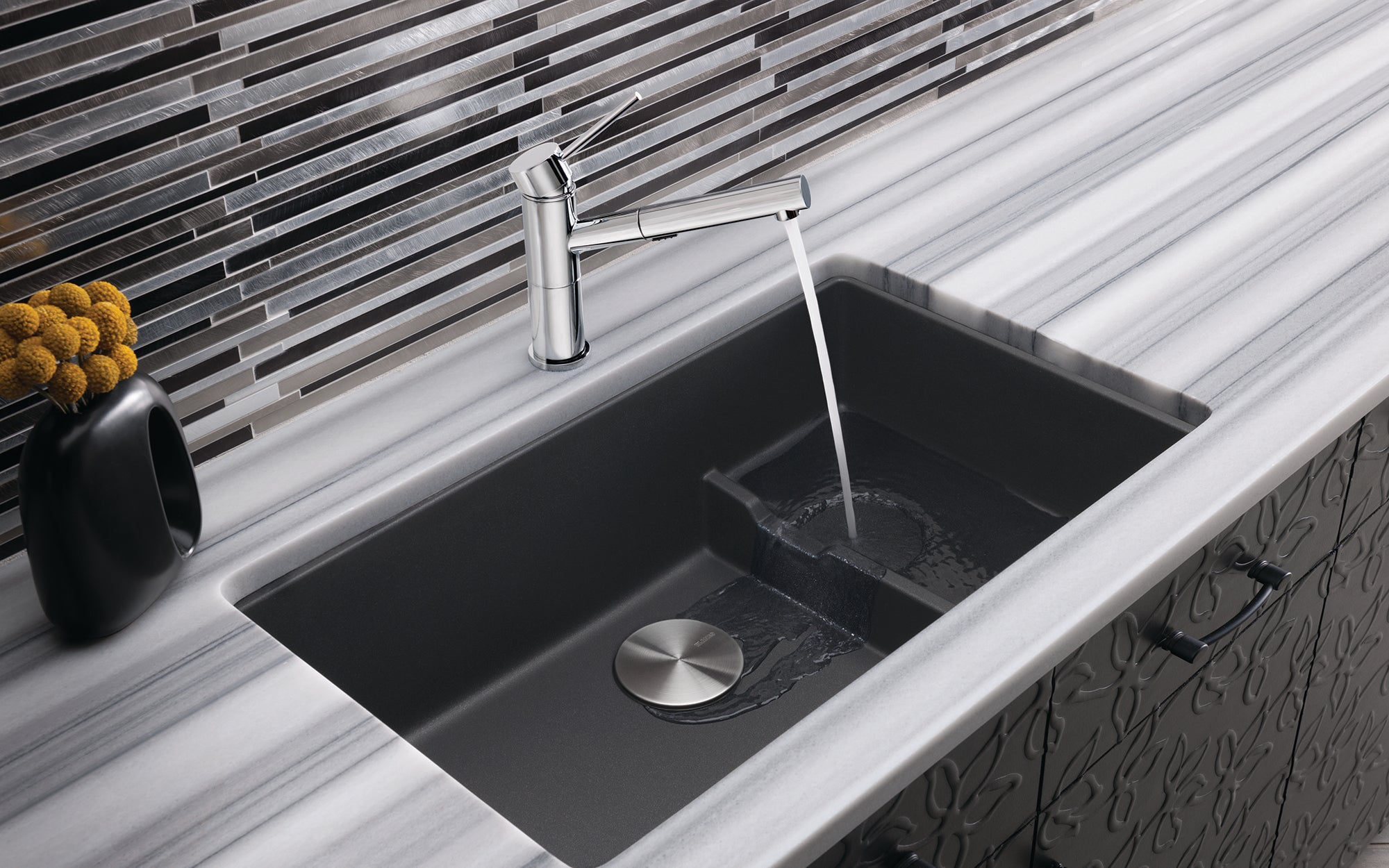 Blanco Precis 29" Undermount Granite Composite Kitchen Sink with Accessories, Silgranit, Anthracite, 519450